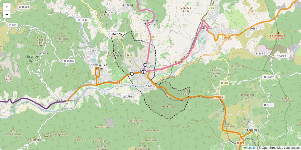 Carte du réseau de transport en commun à Hérépian - lignes de bus et arrêts