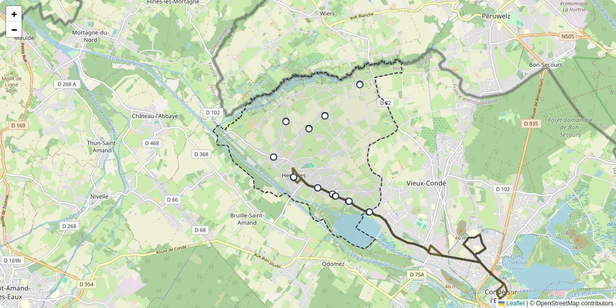 Carte du réseau de transport en commun à Hergnies - lignes de bus et arrêts
