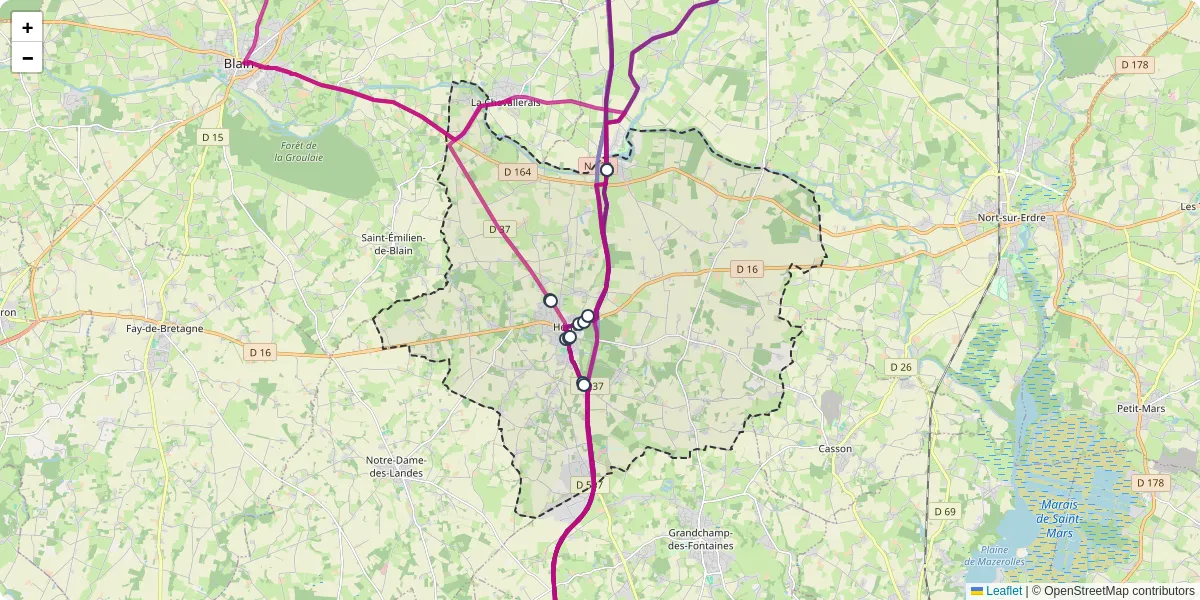 Carte du réseau de transport en commun à Héric - lignes de bus et arrêts