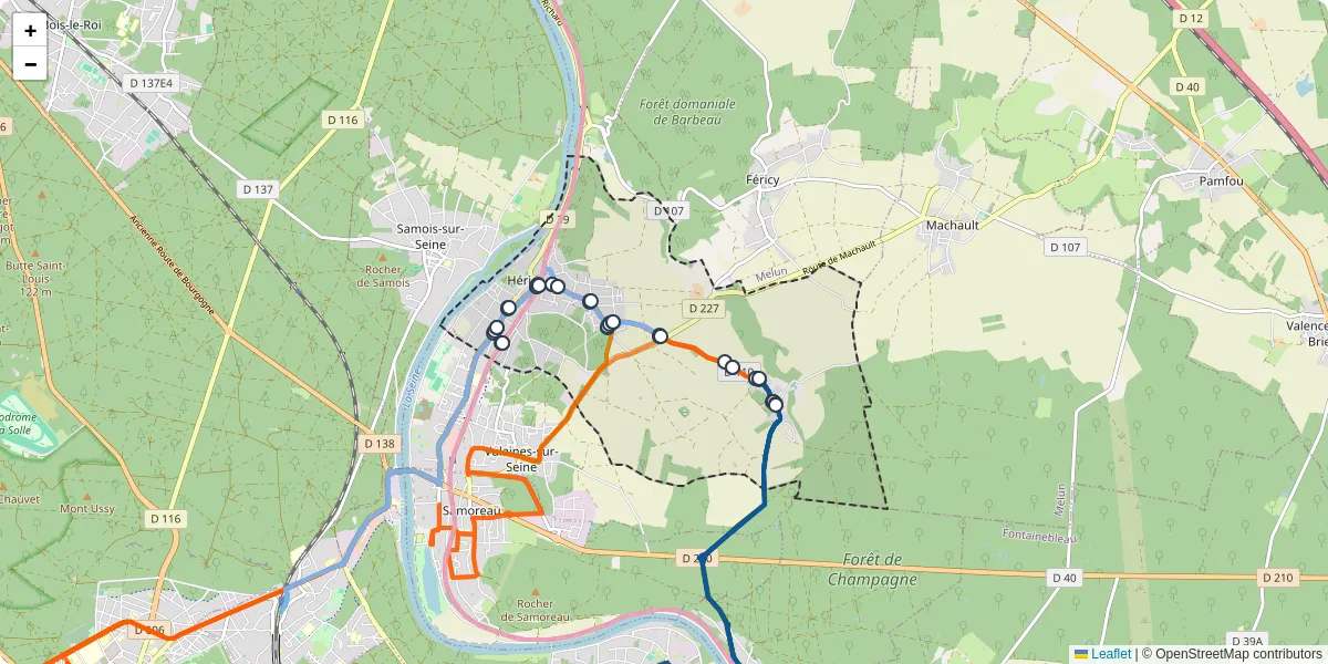 Carte du réseau de transport en commun à Héricy - lignes de bus et arrêts