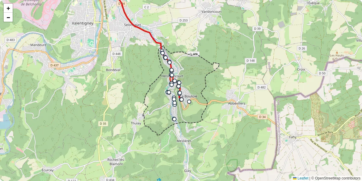 Carte du réseau de transport en commun à Hérimoncourt - lignes de bus et arrêts