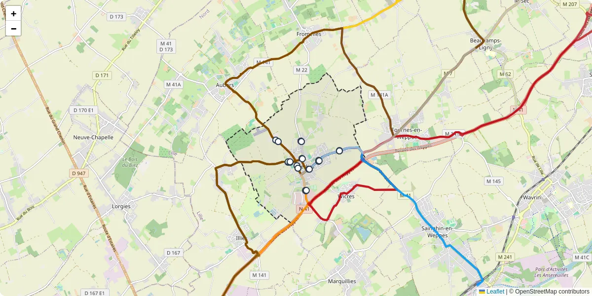 Carte du réseau de transport en commun à Herlies - lignes de bus et arrêts