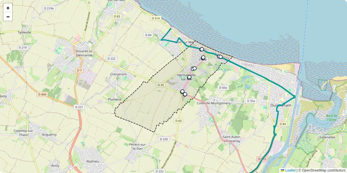 Carte du réseau de transport en commun à Hermanville-sur-Mer - lignes de bus et arrêts