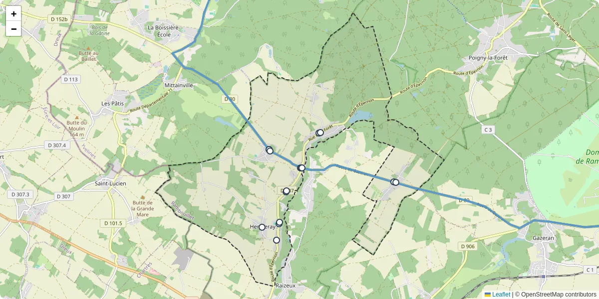 Carte du réseau de transport en commun à Hermeray - lignes de bus et arrêts