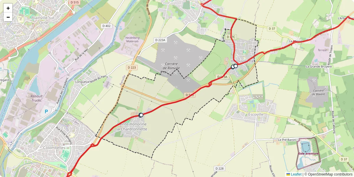 Carte du réseau de transport en commun à Hérouvillette - lignes de bus et arrêts