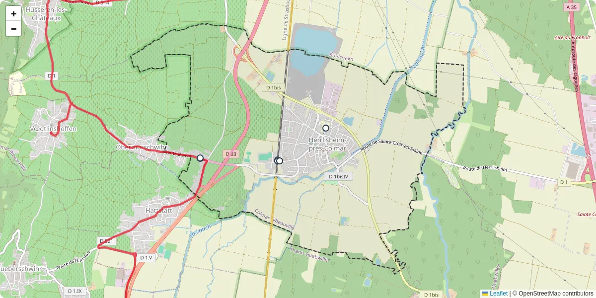 Carte du réseau de transport en commun à Herrlisheim-près-Colmar - lignes de bus et arrêts