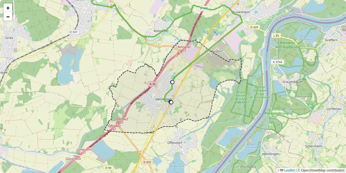 Carte du réseau de transport en commun à Herrlisheim - lignes de bus et arrêts