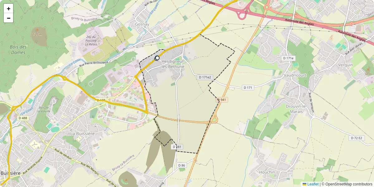 Carte du réseau de transport en commun à Hesdigneul-lès-Béthune - lignes de bus et arrêts