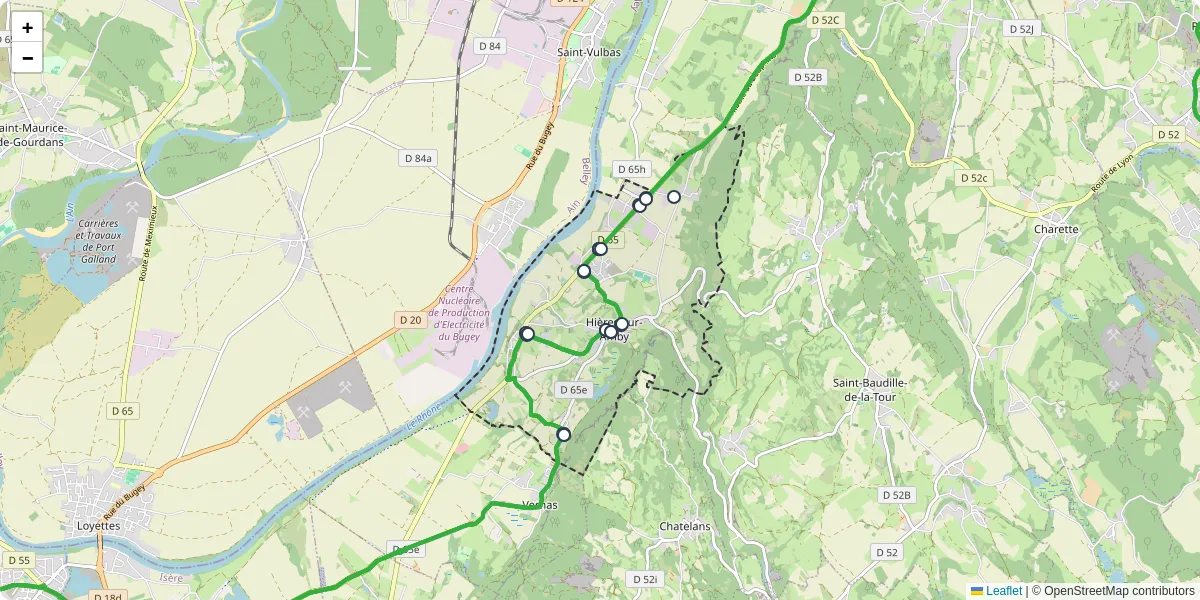 Carte du réseau de transport en commun à Hières-sur-Amby - lignes de bus et arrêts