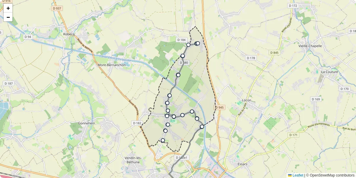 Carte du réseau de transport en commun à Hinges - lignes de bus et arrêts