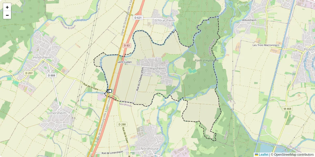 Carte du réseau de transport en commun à Hipsheim - lignes de bus et arrêts