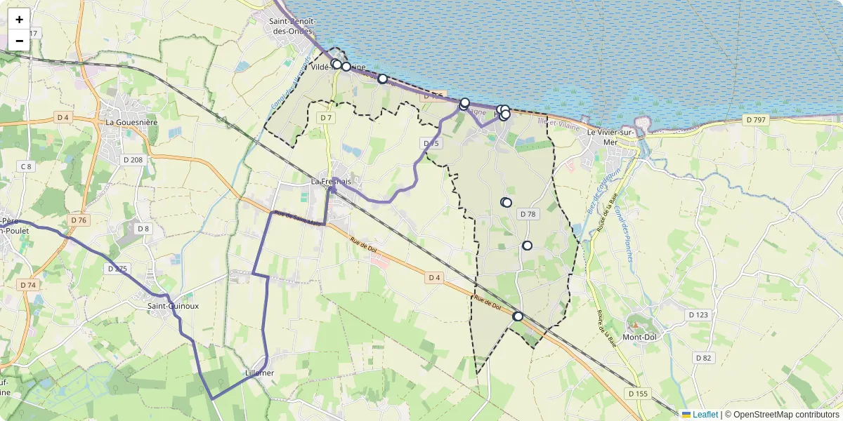 Carte du réseau de transport en commun à Hirel - lignes de bus et arrêts