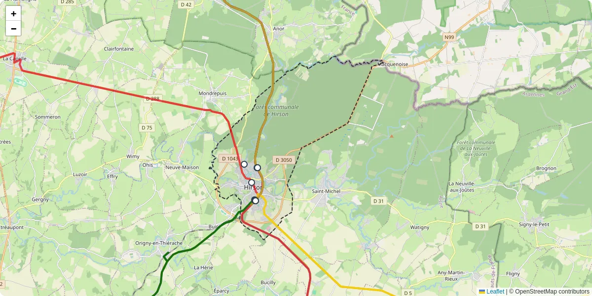 Carte du réseau de transport en commun à Hirson - lignes de bus et arrêts