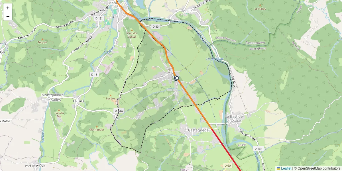 Carte du réseau de transport en commun à His - lignes de bus et arrêts