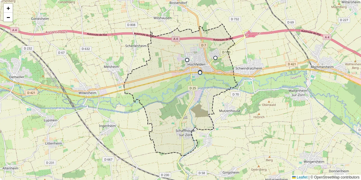 Carte du réseau de transport en commun à Hochfelden - lignes de bus et arrêts