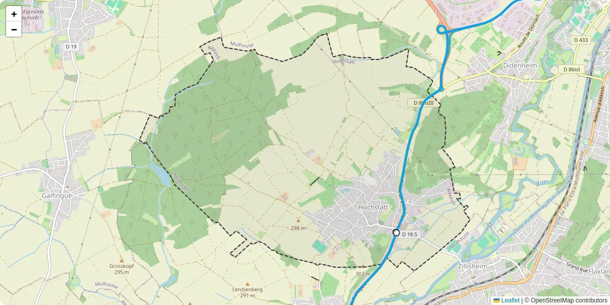 Carte du réseau de transport en commun à Hochstatt - lignes de bus et arrêts