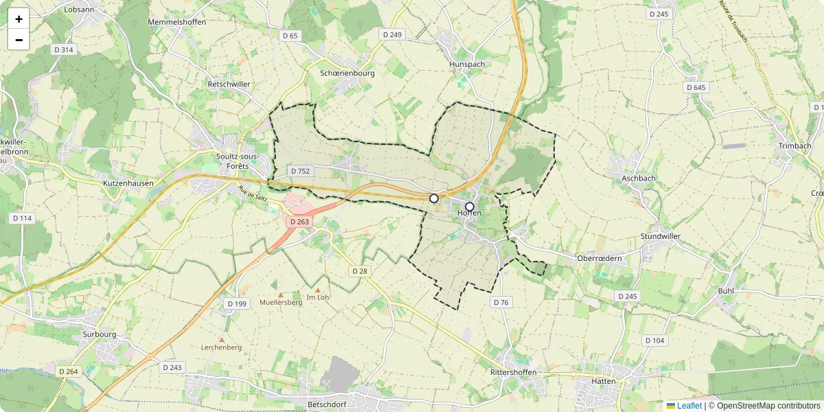 Carte du réseau de transport en commun à Hoffen - lignes de bus et arrêts