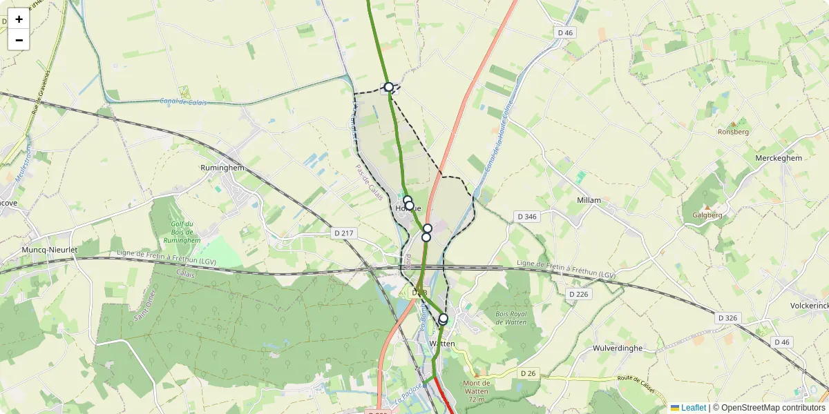 Carte du réseau de transport en commun à Holque - lignes de bus et arrêts