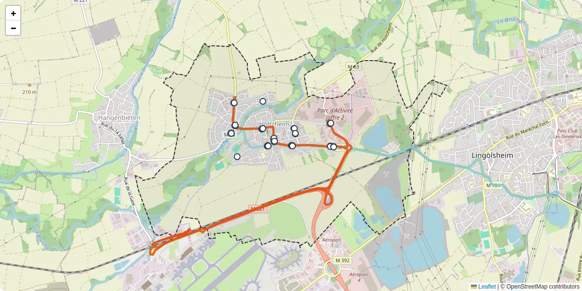Carte du réseau de transport en commun à Holtzheim - lignes de bus et arrêts