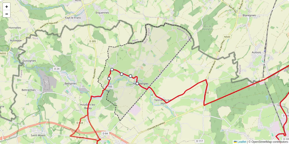 Carte du réseau de transport en commun à Hon-Hergies - lignes de bus et arrêts