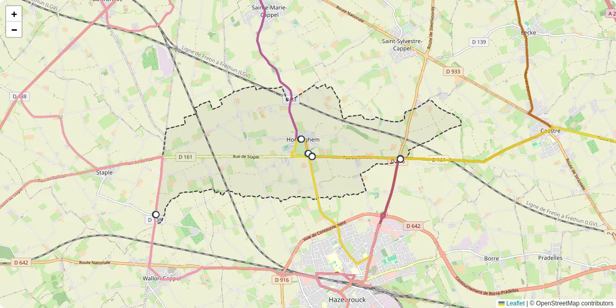 Carte du réseau de transport en commun à Hondeghem - lignes de bus et arrêts