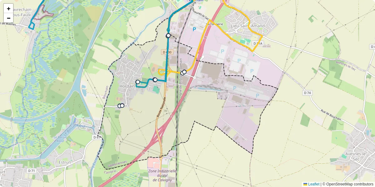 Carte du réseau de transport en commun à Hordain - lignes de bus et arrêts