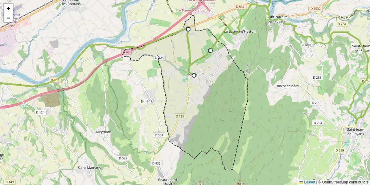 Carte du réseau de transport en commun à Hostun - lignes de bus et arrêts