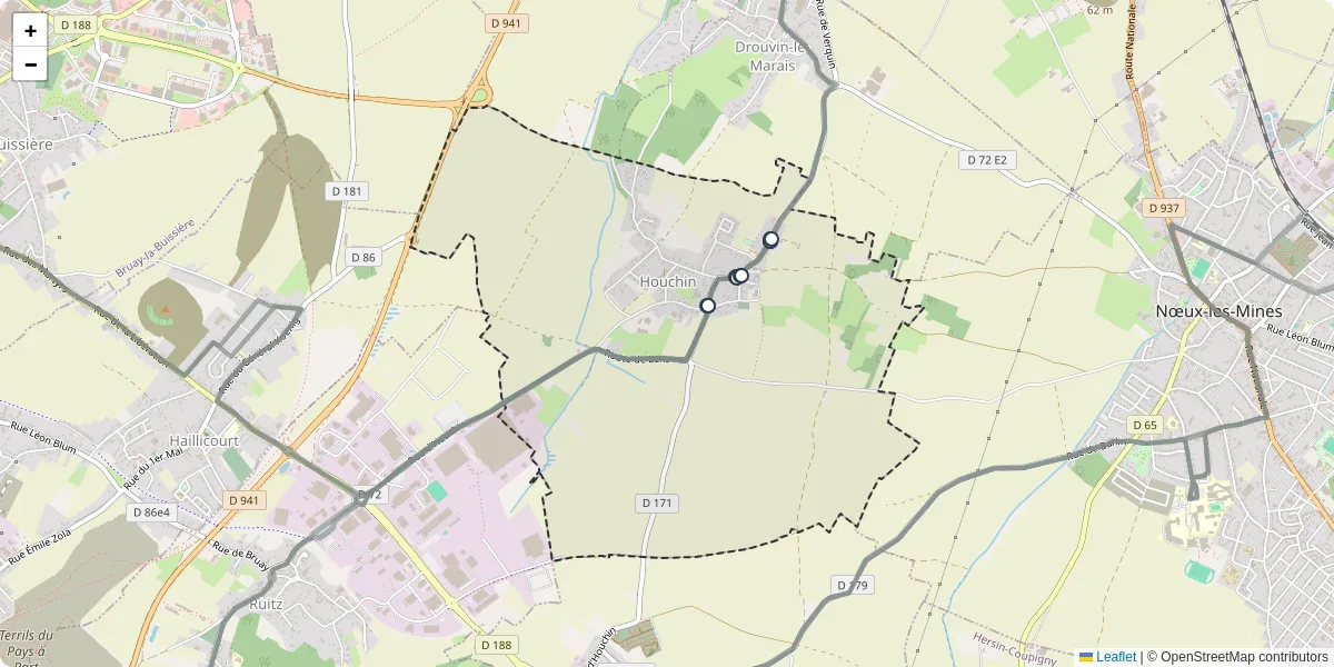 Carte du réseau de transport en commun à Houchin - lignes de bus et arrêts