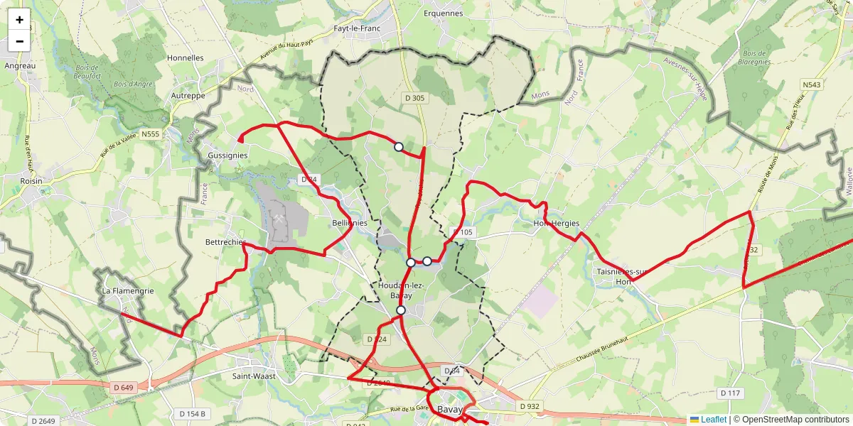 Carte du réseau de transport en commun à Houdain-lez-Bavay - lignes de bus et arrêts