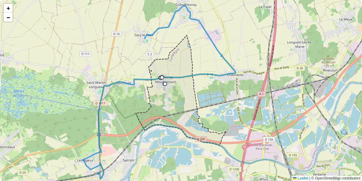 Carte du réseau de transport en commun à Houdancourt - lignes de bus et arrêts