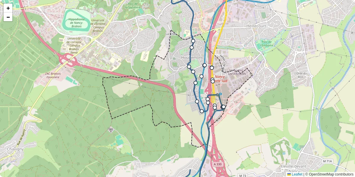 Carte du réseau de transport en commun à Houdemont - lignes de bus et arrêts