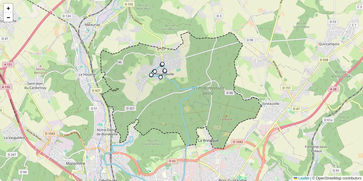 Carte du réseau de transport en commun à Houppeville - lignes de bus et arrêts