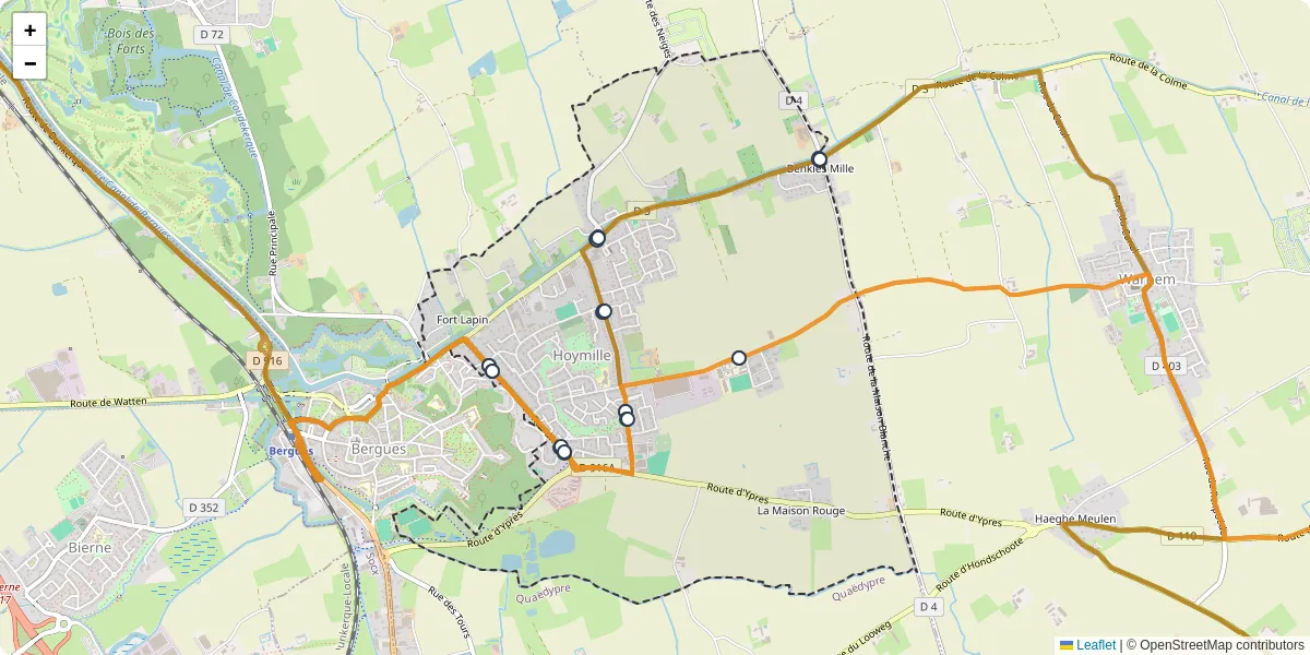 Carte du réseau de transport en commun à Hoymille - lignes de bus et arrêts