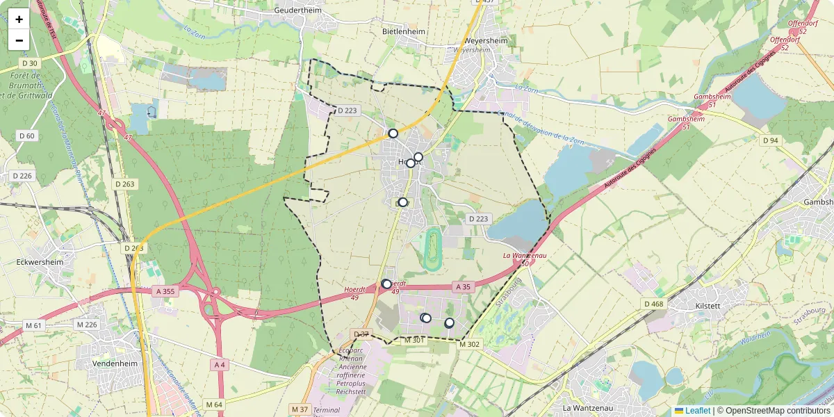 Carte du réseau de transport en commun à Hœrdt - lignes de bus et arrêts