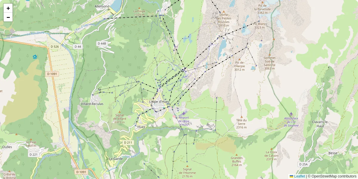 Carte du réseau de transport en commun à Huez - lignes de bus et arrêts