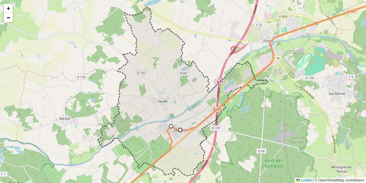 Carte du réseau de transport en commun à Huillé-Lézigné - lignes de bus et arrêts