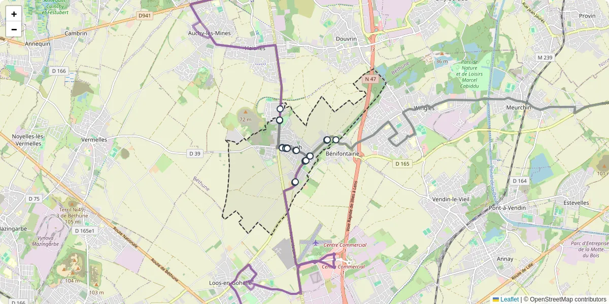 Carte du réseau de transport en commun à Hulluch - lignes de bus et arrêts