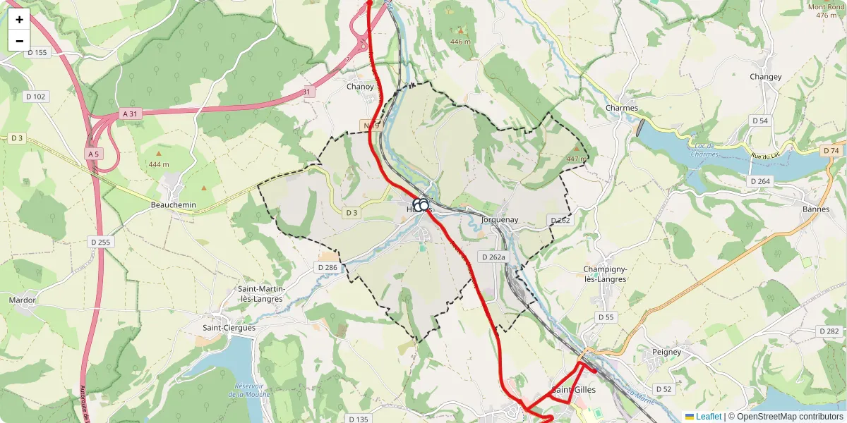 Carte du réseau de transport en commun à Humes-Jorquenay - lignes de bus et arrêts