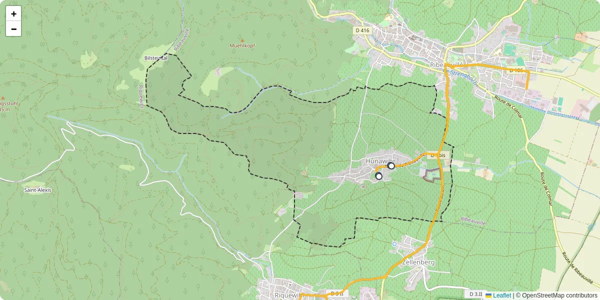 Carte du réseau de transport en commun à Hunawihr - lignes de bus et arrêts
