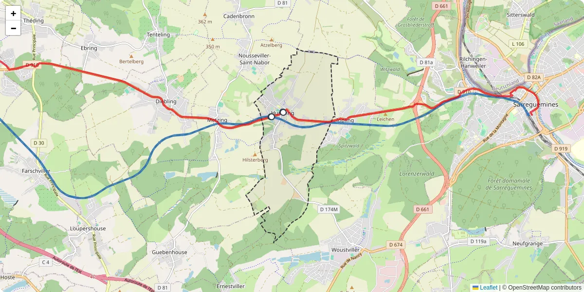 Carte du réseau de transport en commun à Hundling - lignes de bus et arrêts
