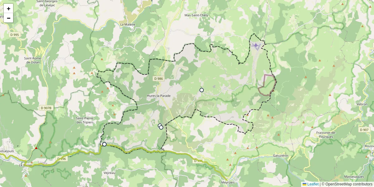 Carte du réseau de transport en commun à Hures-la-Parade - lignes de bus et arrêts