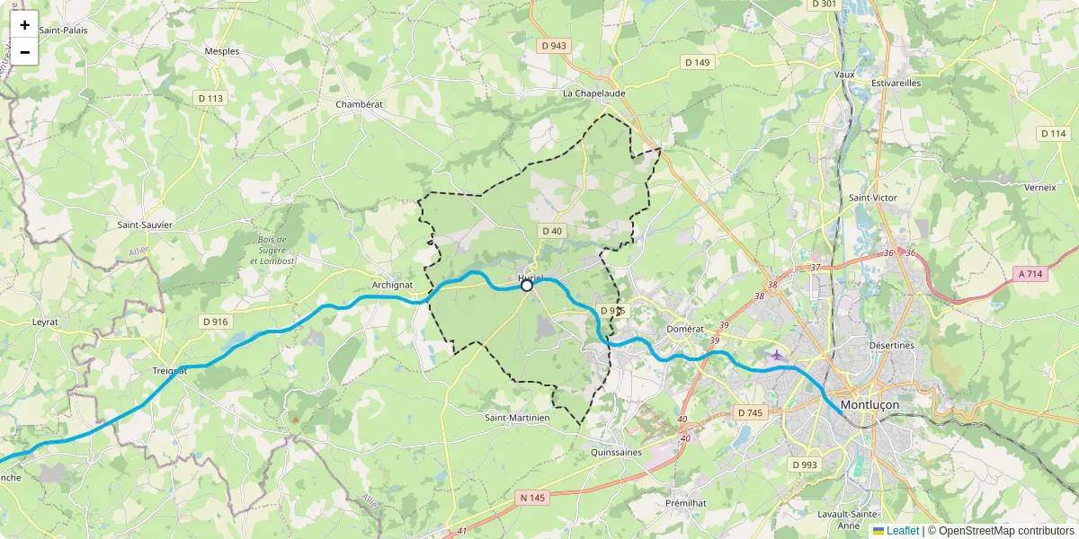 Carte du réseau de transport en commun à Huriel - lignes de bus et arrêts
