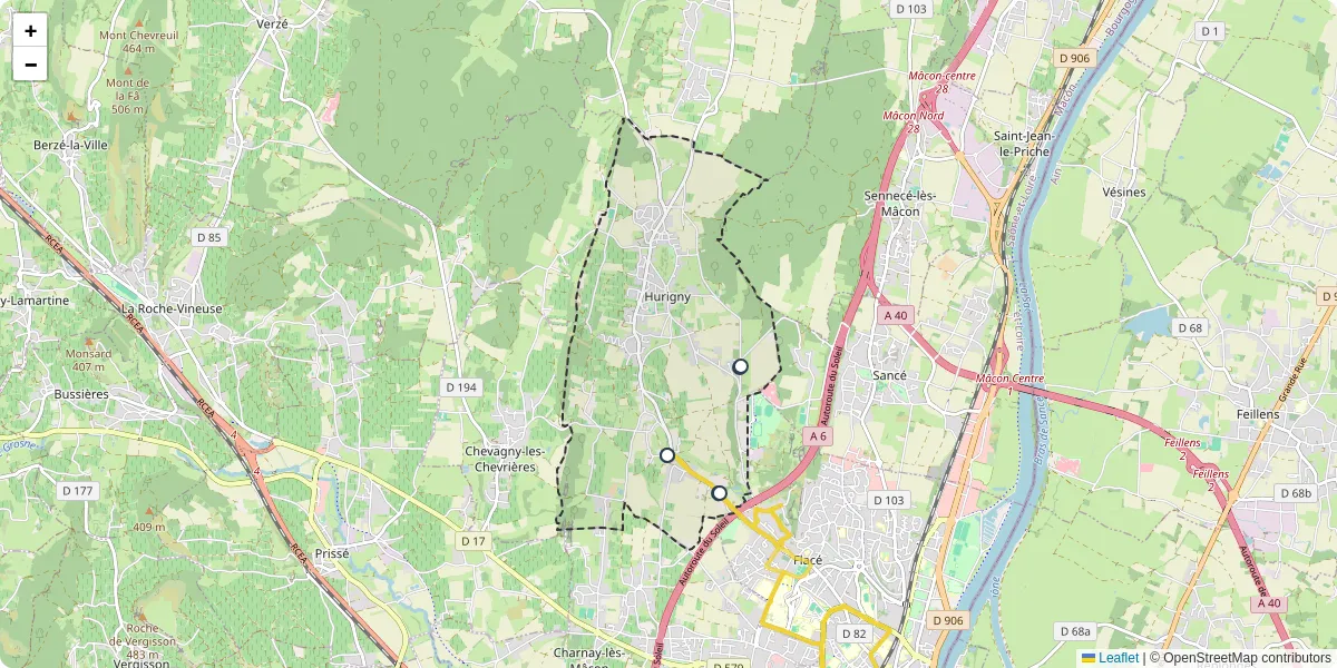 Carte du réseau de transport en commun à Hurigny - lignes de bus et arrêts