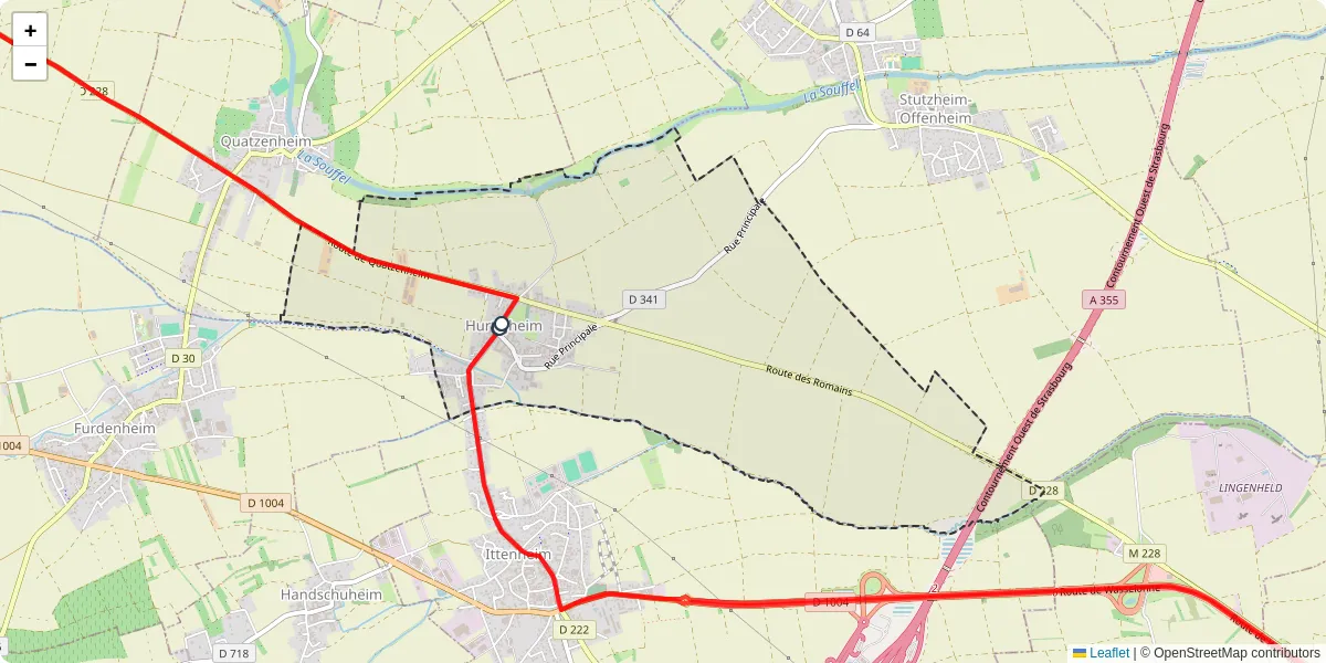Carte du réseau de transport en commun à Hurtigheim - lignes de bus et arrêts