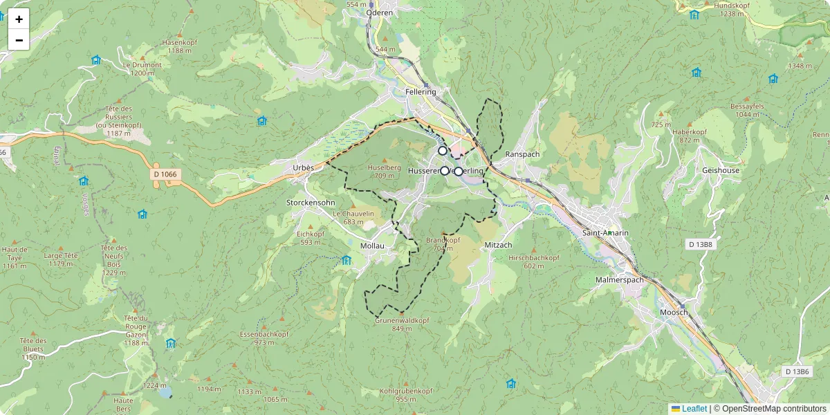Carte du réseau de transport en commun à Husseren-Wesserling - lignes de bus et arrêts