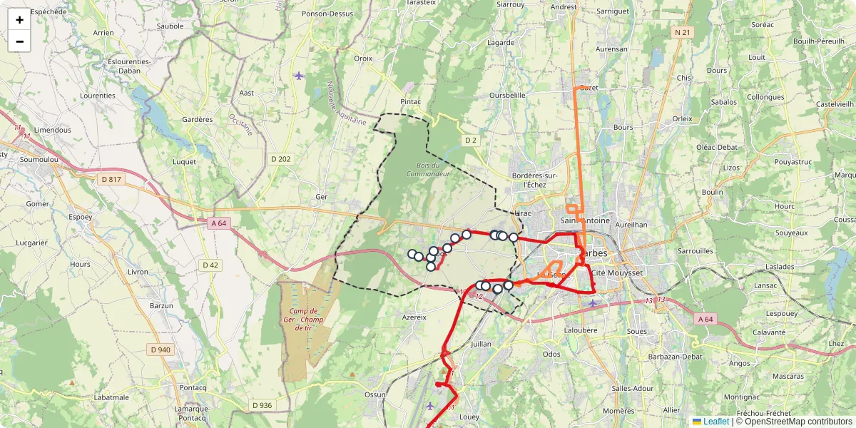 Carte du réseau de transport en commun à Ibos - lignes de bus et arrêts