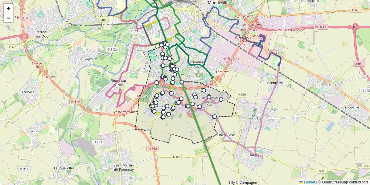 Carte du réseau de transport en commun à Ifs - lignes de bus et arrêts