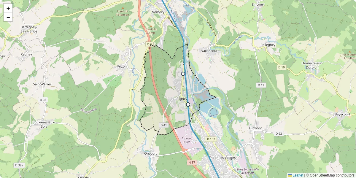 Carte du réseau de transport en commun à Igney - lignes de bus et arrêts