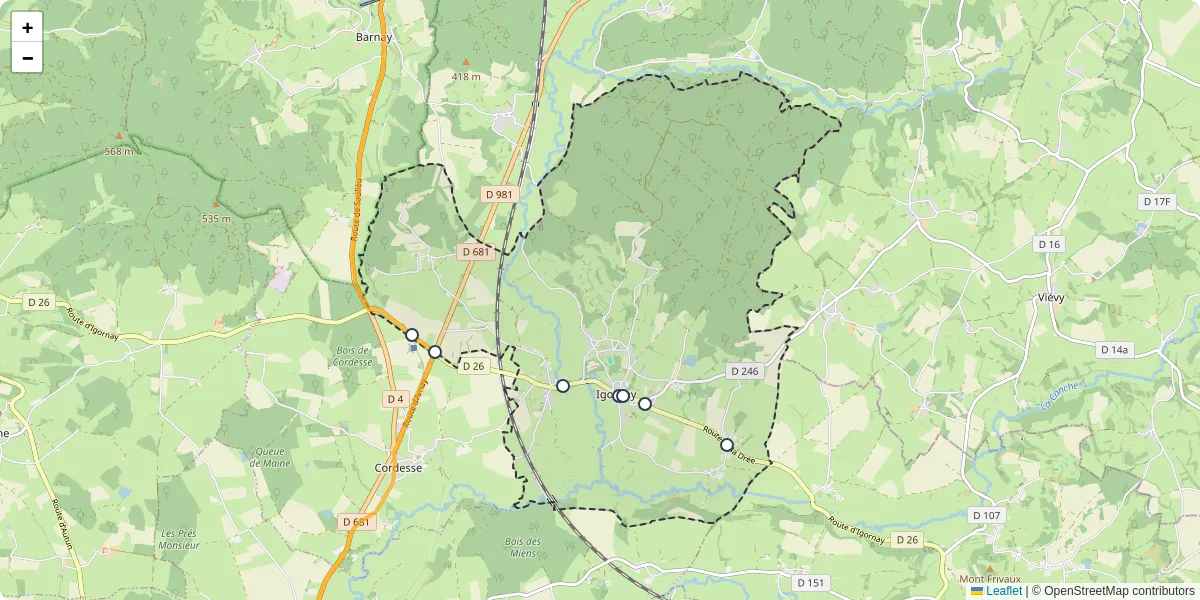 Carte du réseau de transport en commun à Igornay - lignes de bus et arrêts