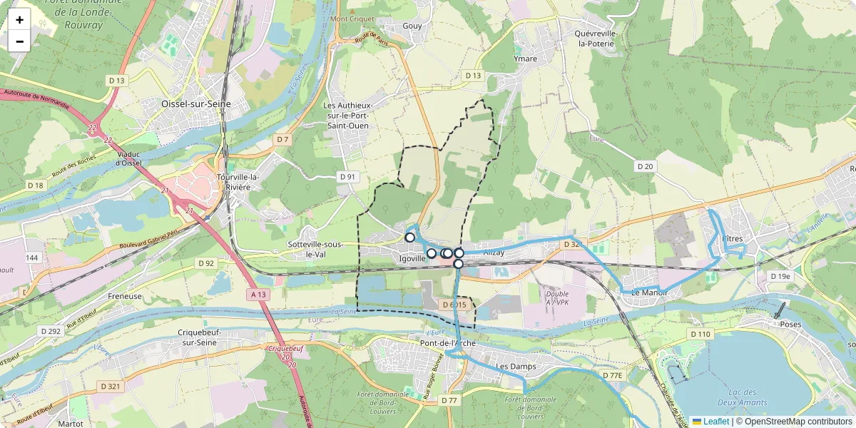 Carte du réseau de transport en commun à Igoville - lignes de bus et arrêts